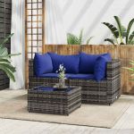 Set mobilier de grădină cu perne, 3 piese, gri, poliratan GartenMobel Dekor
