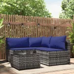 Set mobilier de grădină cu perne, 4 piese, gri, poliratan GartenMobel Dekor