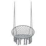 Scaun rotund tip leagan suspendat pentru casa sau gradina, cu franjuri, 150kg, gri Household NewTrend
