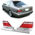Lumini spate din sticlă clară cu bandă de blocare roșie transparentă, potrivite pentru Mercedes S-Class W140 94-98 Performance AutoTuning