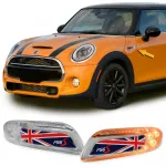Indicatori laterali LED Union Jack roșu albastru potriviți pentru Mini One Cooper S F55 F56 F57 2014-21 Performance AutoTuning