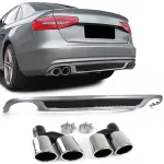 Difuzor sportiv posterior cu țevi de eșapament duble pe ambele părți, potrivit pentru Audi A4 B8 07-11 Performance AutoTuning