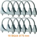 Cleme de evacuare 75mm clemă U-bolt clemă de țeavă universală 10 bucăți Performance AutoTuning