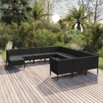 Set mobilier de grădină cu perne, 12 piese, negru, poliratan GartenMobel Dekor