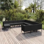 Set mobilier de grădină cu perne, 12 piese, negru, poliratan GartenMobel Dekor