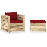 Set mobilier de grădină cu perne, 2 piese, lemn verde tratat GartenMobel Dekor