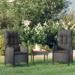 Set mobilier de grădină cu perne, 3 piese, negru, poliratan GartenMobel Dekor