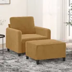 Fotoliu canapea cu taburet, maro, 60 cm, catifea GartenMobel Dekor