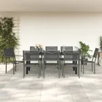 Set mobilier de grădină, 9 piese, negru, oțel și textilenă GartenMobel Dekor