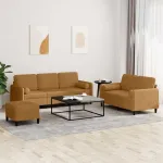 Set de canapele cu perne, 3 piese, maro, catifea GartenMobel Dekor