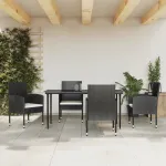 Set mobilier de grădină, 5 piese, negru, poliratan și oțel GartenMobel Dekor