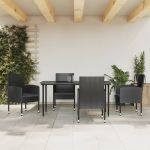 Set mobilier de grădină, 5 piese, negru, poliratan și oțel GartenMobel Dekor