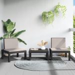 Set mobilier de grădină cu perne, 3 piese, antracit, PP GartenMobel Dekor