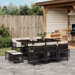 Set mobilier de exterior cu perne, 11 piese, negru, poliratan GartenMobel Dekor