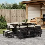 Set mobilier de exterior cu perne, 11 piese, negru, poliratan GartenMobel Dekor