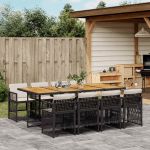 Set mobilier de grădină cu perne, 9 piese, negru, poliratan GartenMobel Dekor