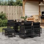 Set mobilier de grădină cu perne, 9 piese, negru, poliratan GartenMobel Dekor