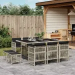 Set mobilier de grădină cu perne 11 piese gri deschis poliratan GartenMobel Dekor