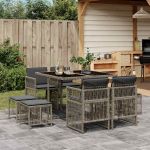 Set mobilier grădină cu perne, 9 piese, gri, poliratan GartenMobel Dekor