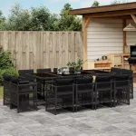 Set mobilier de grădină cu perne, 13 piese, negru, poliratan GartenMobel Dekor