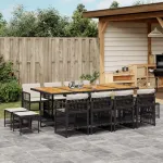 Set mobilier de grădină cu perne, 13 piese, negru, poliratan GartenMobel Dekor