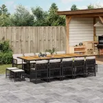 Set mobilier de grădină cu perne, 15 piese, negru, poliratan GartenMobel Dekor