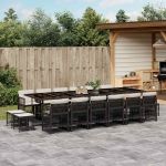 Set mobilier de grădină cu perne, 17 piese, negru, poliratan GartenMobel Dekor