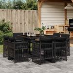 Set mobilier de grădină cu perne, 9 piese, negru, poliratan GartenMobel Dekor