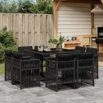Set mobilier de grădină cu perne, 9 piese, negru, poliratan GartenMobel Dekor