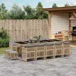 Set mobilier grădină cu perne, 15 piese, bej combinat poliratan GartenMobel Dekor