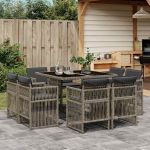 Set mobilier grădină cu perne, 9 piese, gri, poliratan GartenMobel Dekor