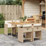 Set mobilier de grădină cu perne, 5 piese, bej, poliratan GartenMobel Dekor