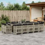 Set mobilier de grădină cu perne 15 piese gri deschis poliratan GartenMobel Dekor