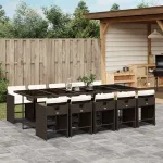 Set mobilier de grădină cu perne, 11 piese, maro, poliratan GartenMobel Dekor