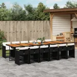 Set mobilier de grădină cu perne, 13 piese, negru, poliratan GartenMobel Dekor