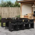 Set mobilier de grădină cu perne, 9 piese, negru, poliratan GartenMobel Dekor