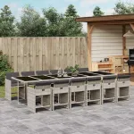 Set mobilier de grădină cu perne 13 piese gri deschis poliratan GartenMobel Dekor