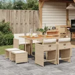 Set de masă pentru grădină, 9 piese, cu perne, bej, poliratan GartenMobel Dekor