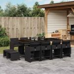 Set mobilier de grădină cu perne, 13 piese, negru, poliratan GartenMobel Dekor