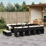 Set mobilier de grădină cu perne, 15 piese, negru, poliratan GartenMobel Dekor