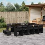 Set mobilier de grădină cu perne, 15 piese, negru, poliratan GartenMobel Dekor