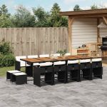 Set mobilier de grădină cu perne, 15 piese, negru, poliratan GartenMobel Dekor