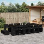 Set mobilier de grădină cu perne, 17 piese, negru, poliratan GartenMobel Dekor