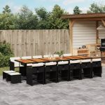 Set mobilier de grădină cu perne, 17 piese, negru, poliratan GartenMobel Dekor