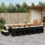Set mobilier de grădină cu perne, 17 piese, negru, poliratan GartenMobel Dekor