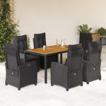 Set mobilier de grădină cu perne, 7 piese, negru, poliratan GartenMobel Dekor