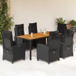 Set mobilier de grădină cu perne, 7 piese, negru, poliratan GartenMobel Dekor