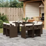 Set mobilier de grădină cu perne, 9 piese, maro, poliratan GartenMobel Dekor