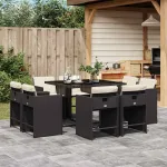 Set mobilier de grădină cu perne, 9 piese, negru, poliratan GartenMobel Dekor
