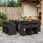 Set mobilier de grădină cu perne, 9 piese, negru, poliratan GartenMobel Dekor